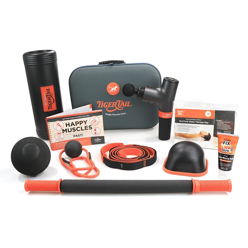 The Back Muscle Care Kit with T-1000 Vibration Massage Gun is a combination of amazing tools created to work out muscle knots and relieve sore muscles in the back, shoulders, glutes, and other hard-to-reach muscles.