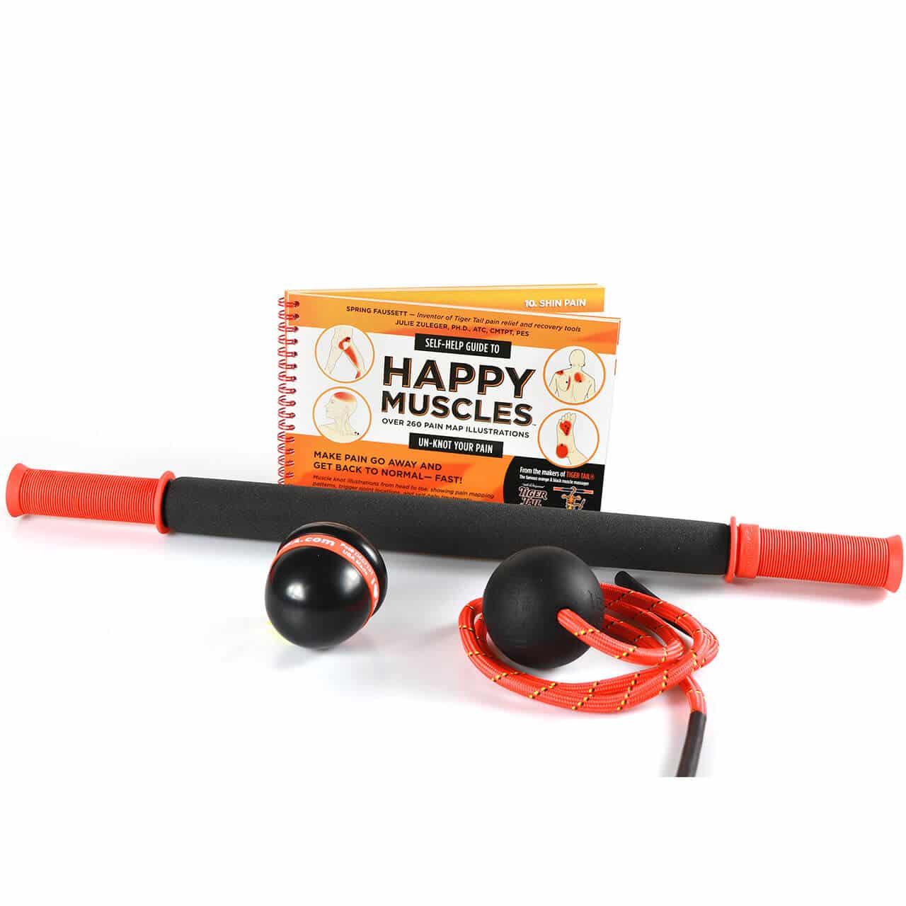 The Happy Muscles Kit plus 22" includes 4 amazing tools to massage your body from head to toe, help relieve sore muscles, soothe stress and tension, and recover.