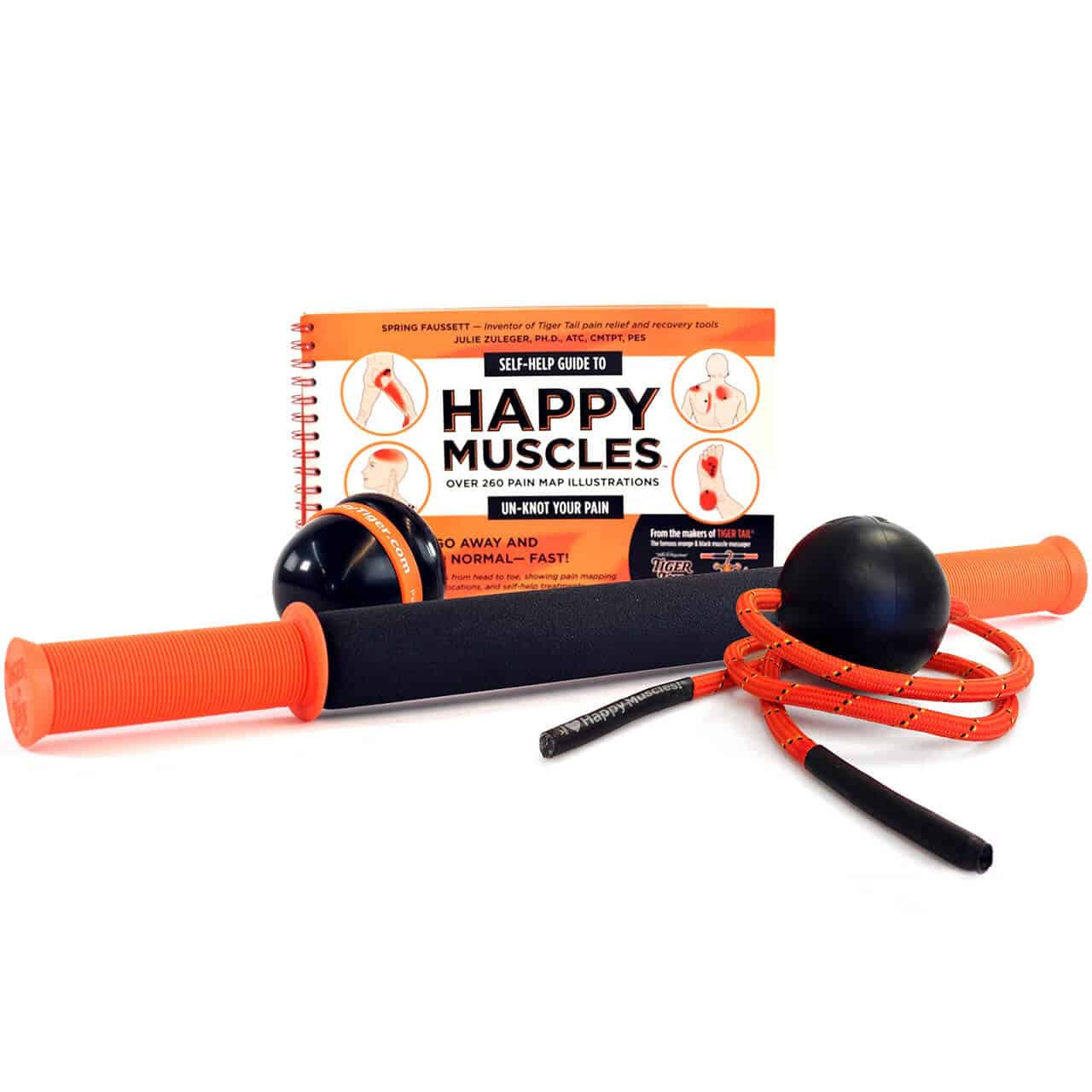 The Happy Muscles Kit plus 18" includes 4 amazing tools to massage your body from head to toe, help relieve sore muscles, soothe stress and tension, and recover.